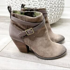 Lucky Brand Suede Crisscross Strap Burnished Ankle Booties Brown Size 7M